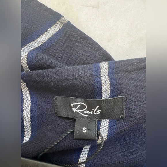 NEW Rails Priya Metallic Striped Wrap Dress Knee Length Blue Black Women Size S - Picture 6 of 7